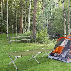 1 PC Portable Folding Camping Cot with Carrying Bag Army Green, Aluminium Tube & Oxford Portable Outdoor Cots