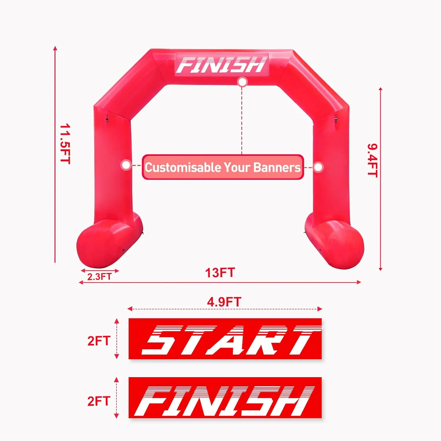 13ft Inflatable Arch, Inflatable Start Finish Line Archway with Powerful Blower for 5K Race, Fundraisers, Advertising Party, Commercial Events (Red-13ft)