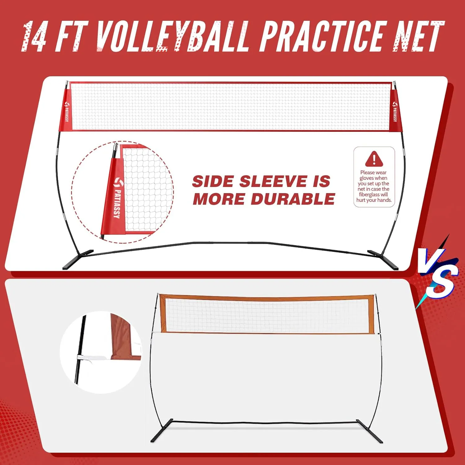 14FT Portable Volleyball Net for Backyard & Outdoor - Height Adjustable Freestanding Training Net with Carry Bag, Practice Equipment for Hitting Serving Drills Indoor Outdoor