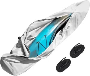 16ft 600D Paddle Board Cover with Zipper - Water & UV-Proof Heavy Duty Canoe Kayak Cover for Indoor/Outdoor Storage, Grey, with 2 Windproof Straps