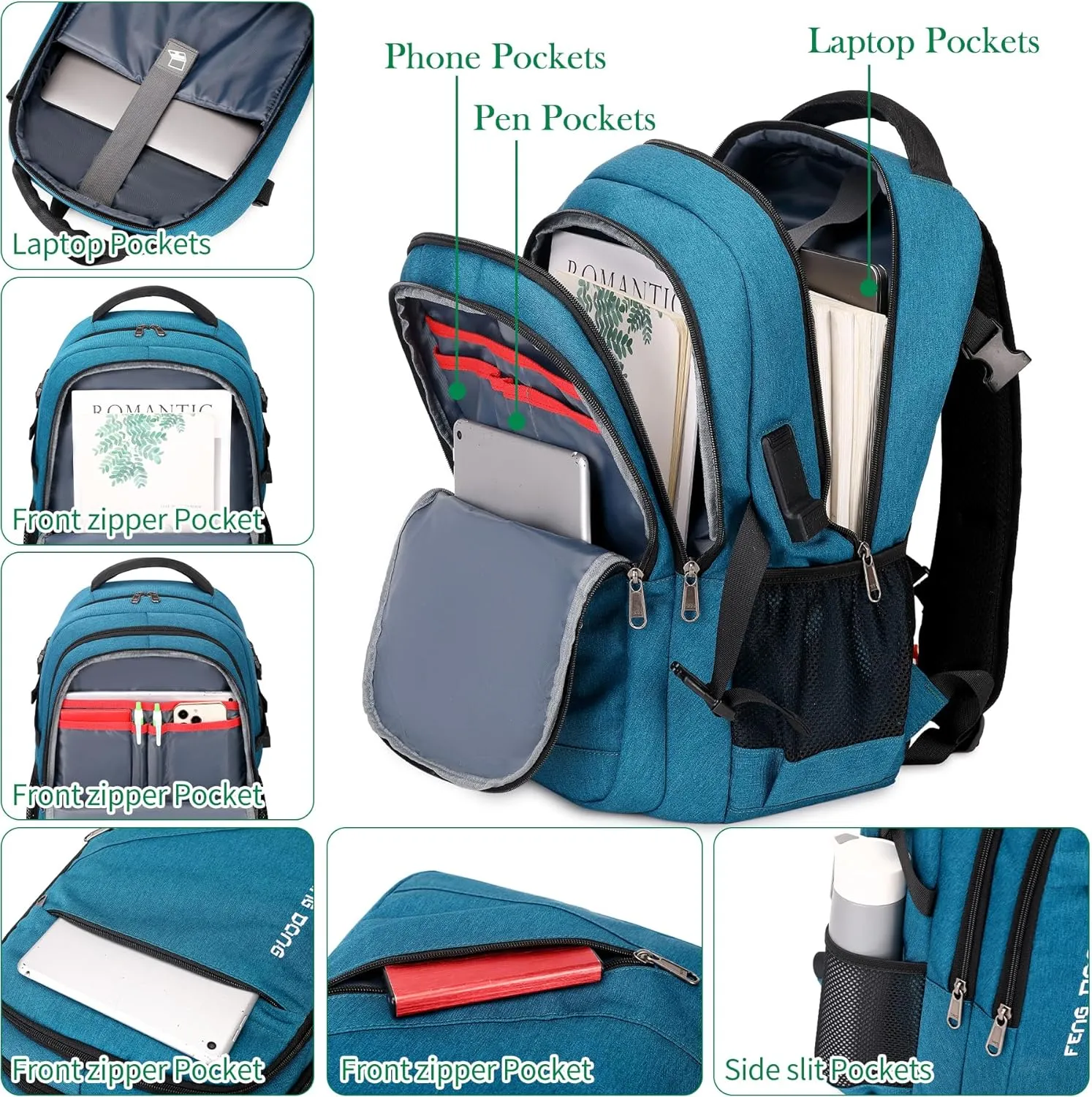 17.3 inch Large Laptop Backpack Durable Waterproof Travel College Backpack Bookbag for Men & Women Business Backpack with USB Charging Port and Headset Port Light Teal