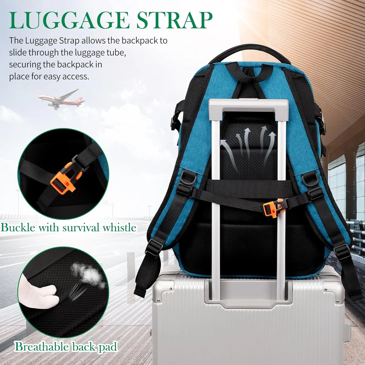 17.3 inch Large Laptop Backpack Durable Waterproof Travel College Backpack Bookbag for Men & Women Business Backpack with USB Charging Port and Headset Port Light Teal
