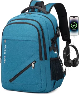 17.3 inch Large Laptop Backpack Durable Waterproof Travel College Backpack Bookbag for Men & Women Business Backpack with USB Charging Port and Headset Port Light Teal