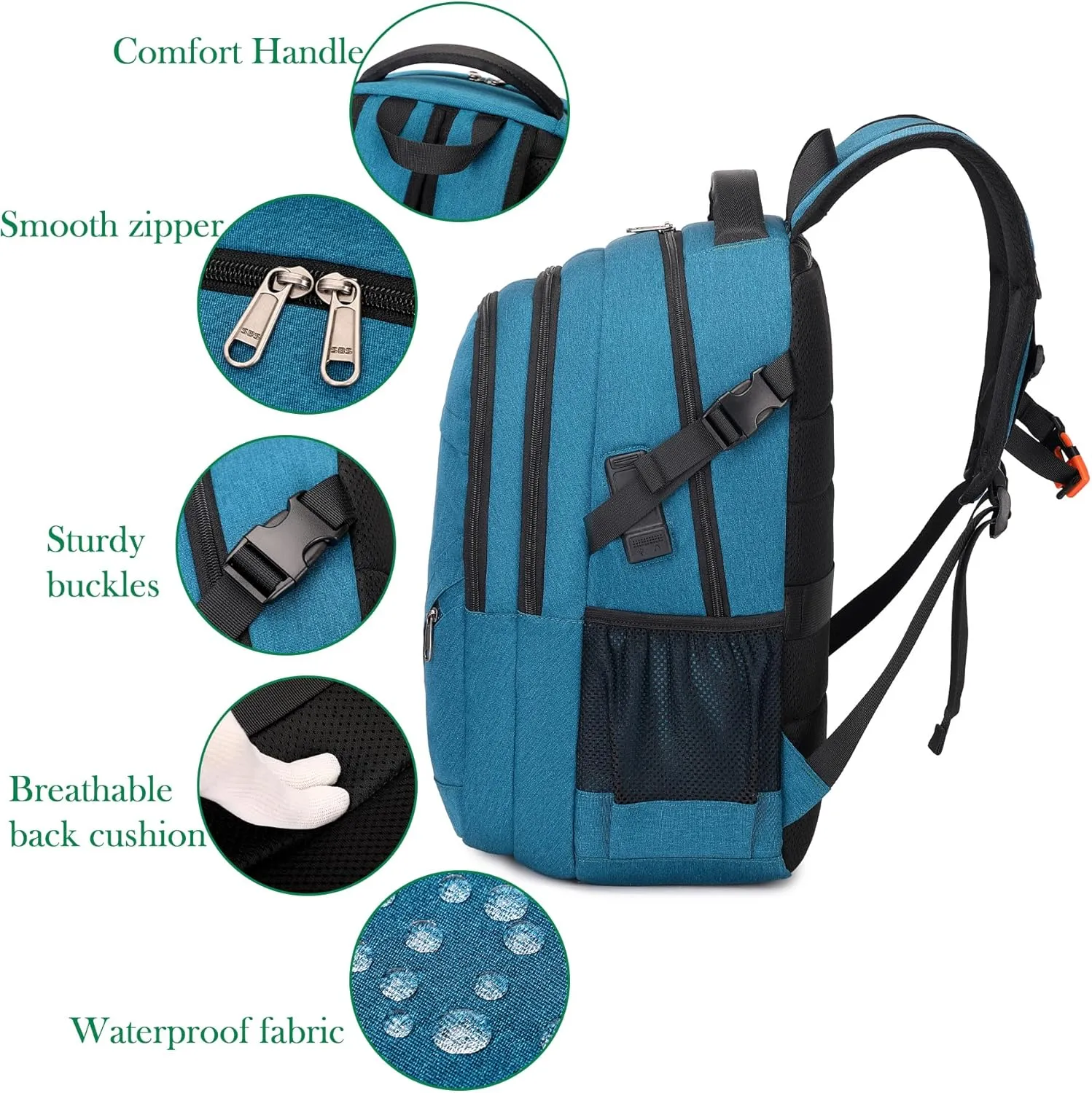17.3 inch Large Laptop Backpack Durable Waterproof Travel College Backpack Bookbag for Men & Women Business Backpack with USB Charging Port and Headset Port Light Teal