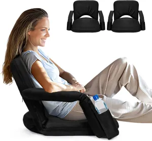 2 Pack Stadium Seats for Bleachers with Upgraded Armrests and Strong Back Support, Bleacher Seats with Extra Wide Cushion, 6.6LBS Lightweight, 6 Reclining Positions, Floor Chair for Indoor Outdoor