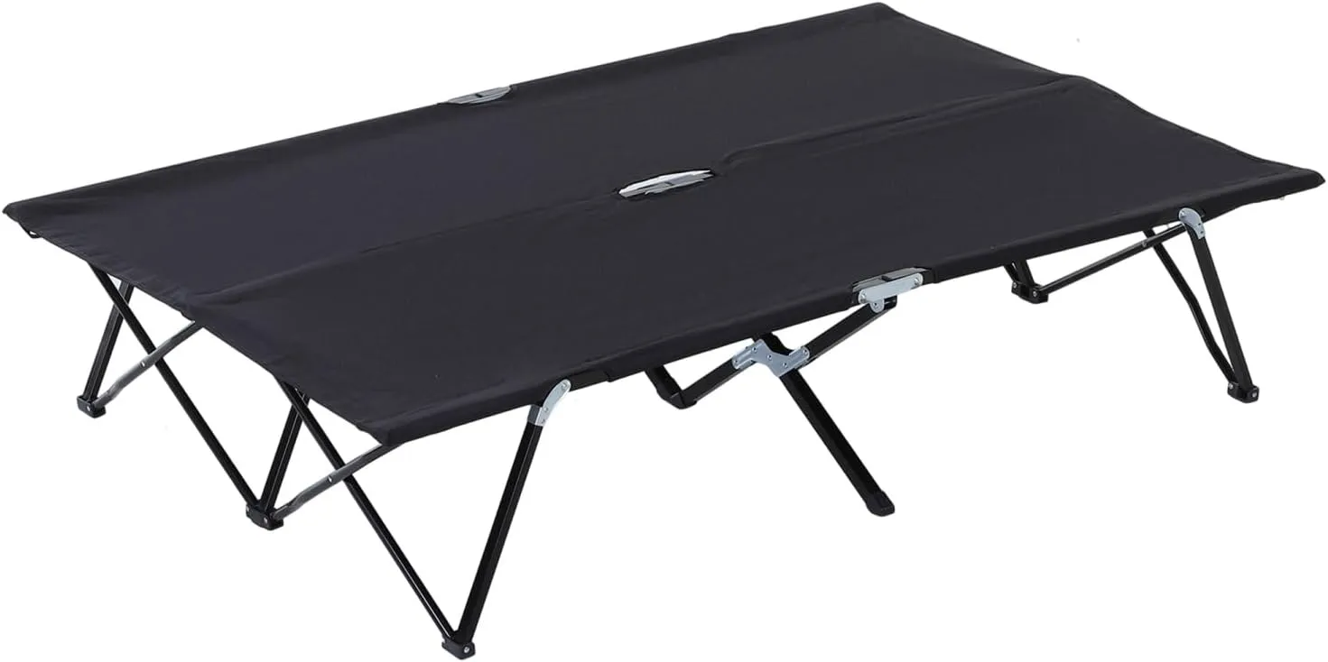 2 Person Folding Camping Cot for Adults, 50" Extra Wide Outdoor Portable Sleeping Cot with Carry Bag, Elevated Camping Bed, Beach Hiking, Black