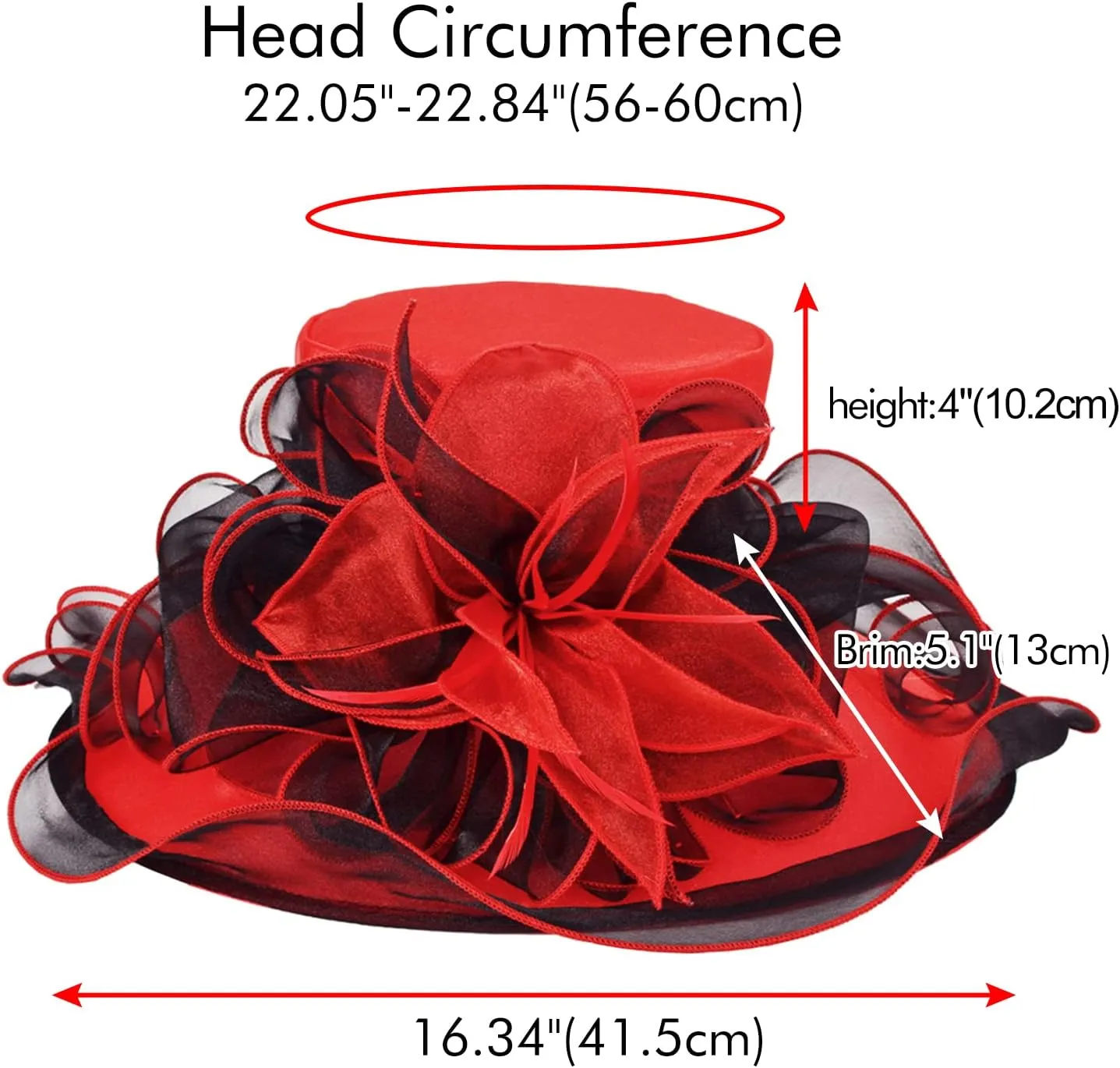 2025 Derby Hat, Classy Sun Hat for Women Ladies, Organza Feather Kentucky Fascinator for Tea Party Church UV Protection