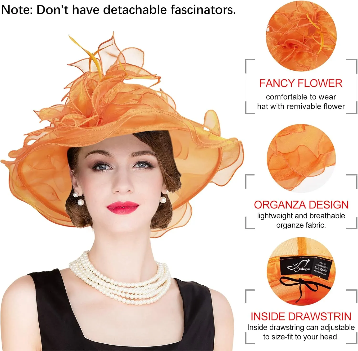 2025 Derby Hat, Classy Sun Hat for Women Ladies, Organza Feather Kentucky Fascinator for Tea Party Church UV Protection