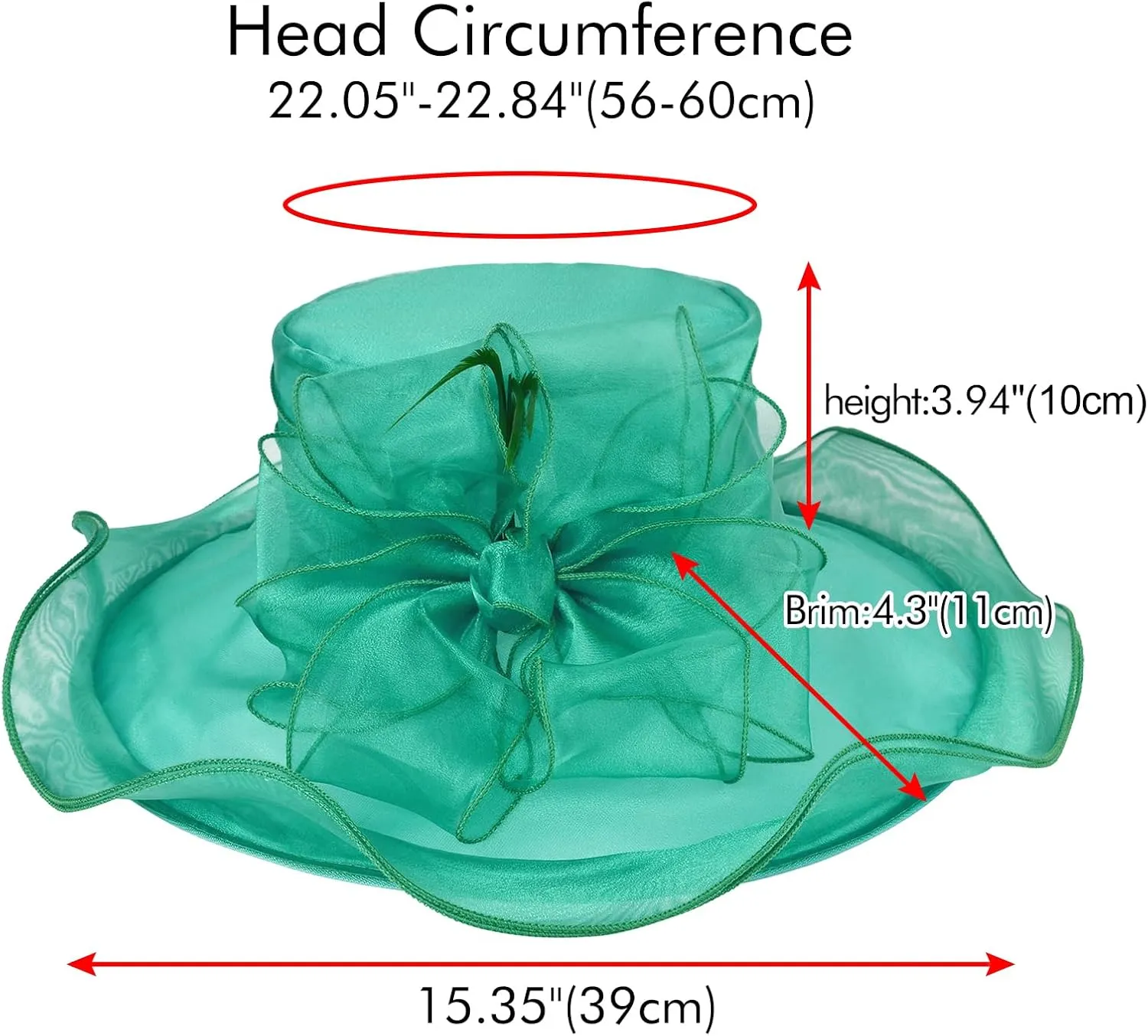 2025 Derby Hat, Classy Sun Hat for Women Ladies, Organza Feather Kentucky Fascinator for Tea Party Church UV Protection