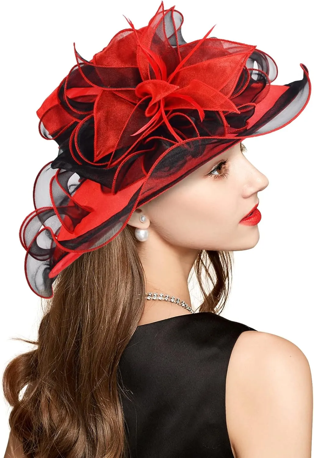 2025 Derby Hat, Classy Sun Hat for Women Ladies, Organza Feather Kentucky Fascinator for Tea Party Church UV Protection