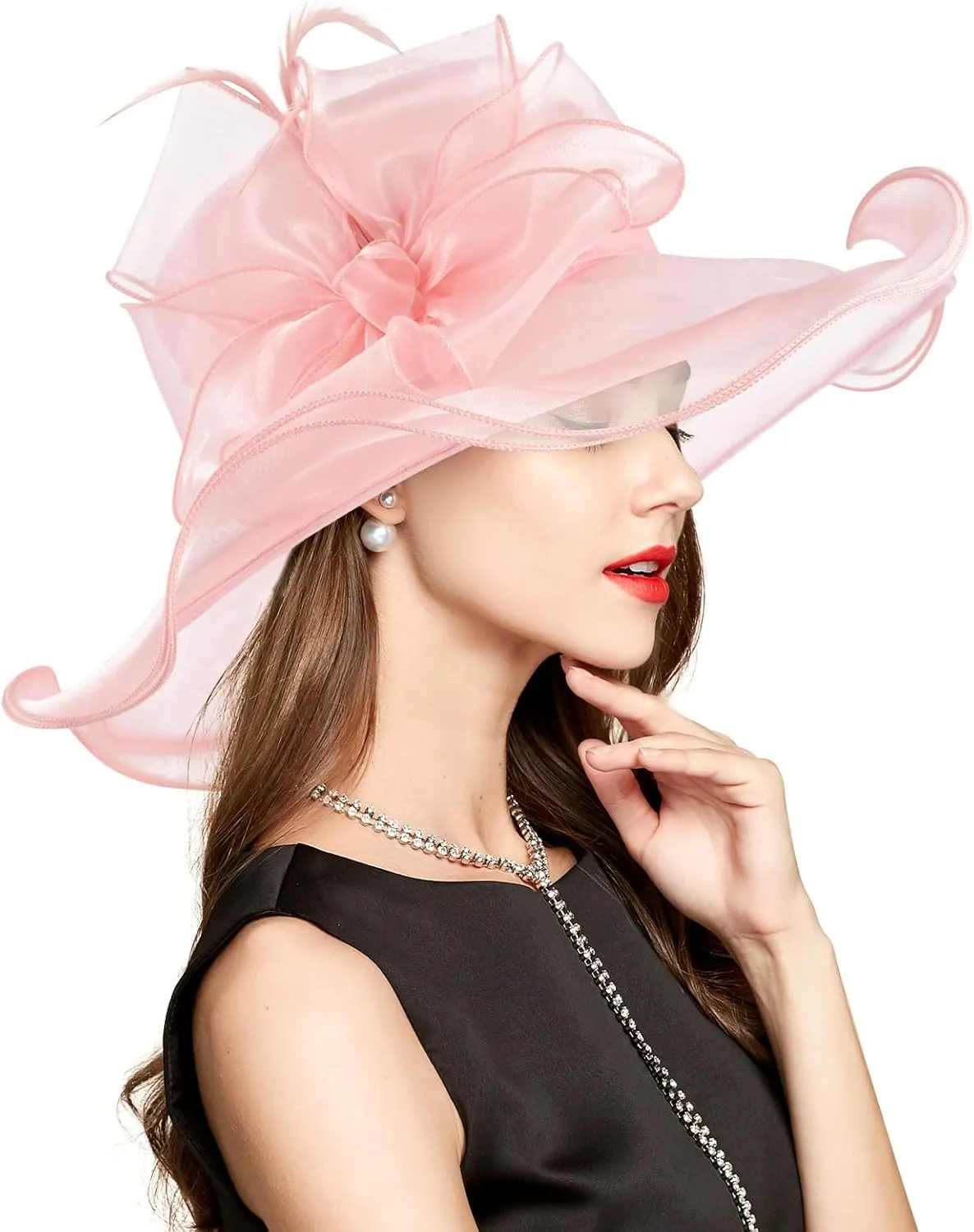 2025 Derby Hat, Classy Sun Hat for Women Ladies, Organza Feather Kentucky Fascinator for Tea Party Church UV Protection