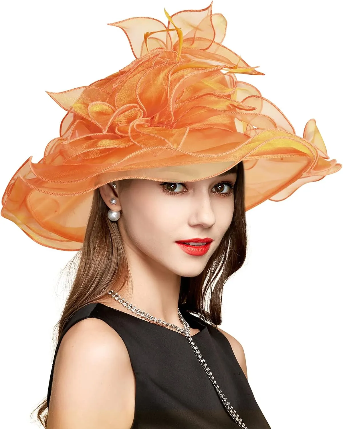 2025 Derby Hat, Classy Sun Hat for Women Ladies, Organza Feather Kentucky Fascinator for Tea Party Church UV Protection