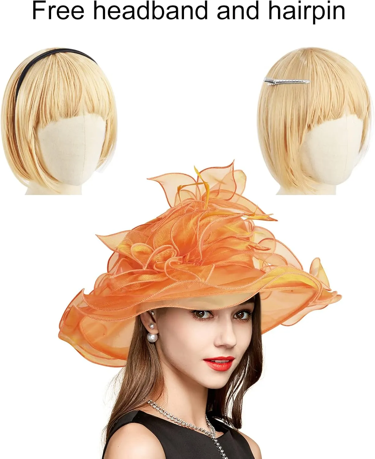 2025 Derby Hat, Classy Sun Hat for Women Ladies, Organza Feather Kentucky Fascinator for Tea Party Church UV Protection