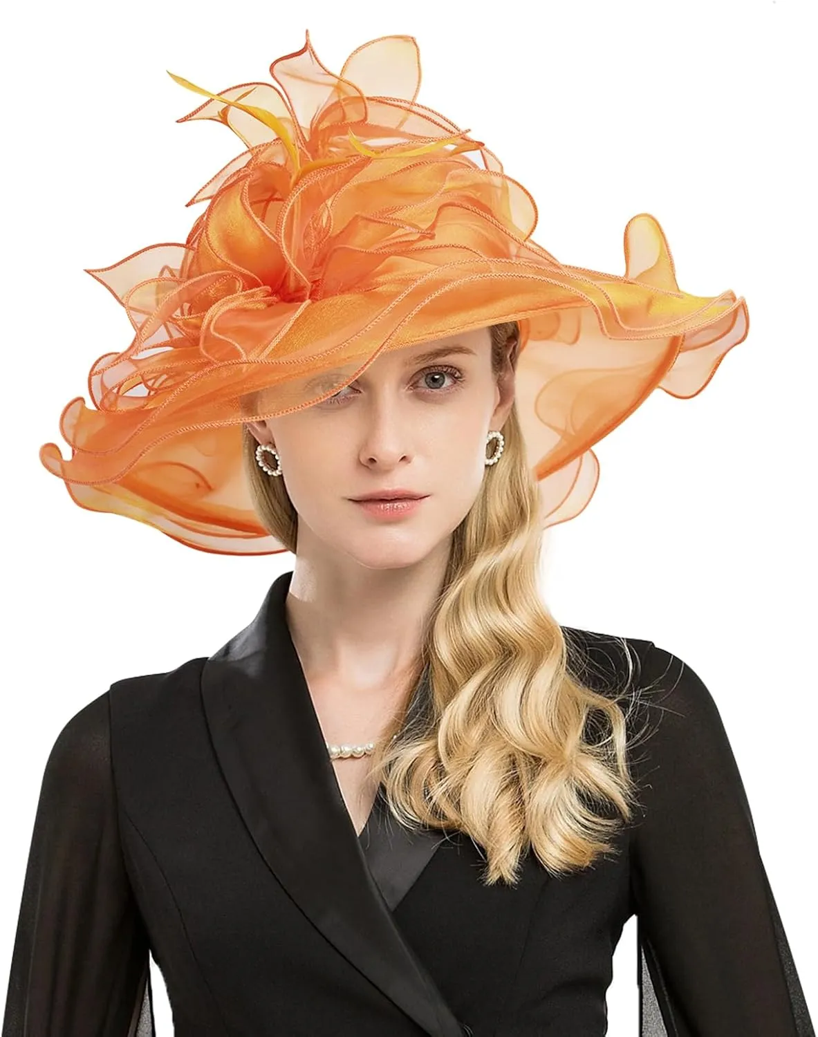 2025 Derby Hat, Classy Sun Hat for Women Ladies, Organza Feather Kentucky Fascinator for Tea Party Church UV Protection