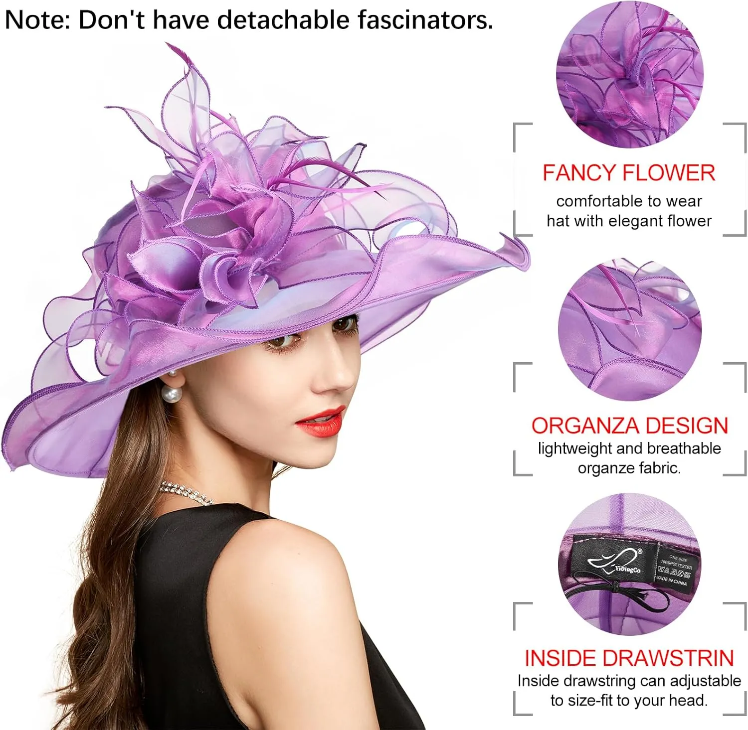 2025 Derby Hat, Classy Sun Hat for Women Ladies, Organza Feather Kentucky Fascinator for Tea Party Church UV Protection