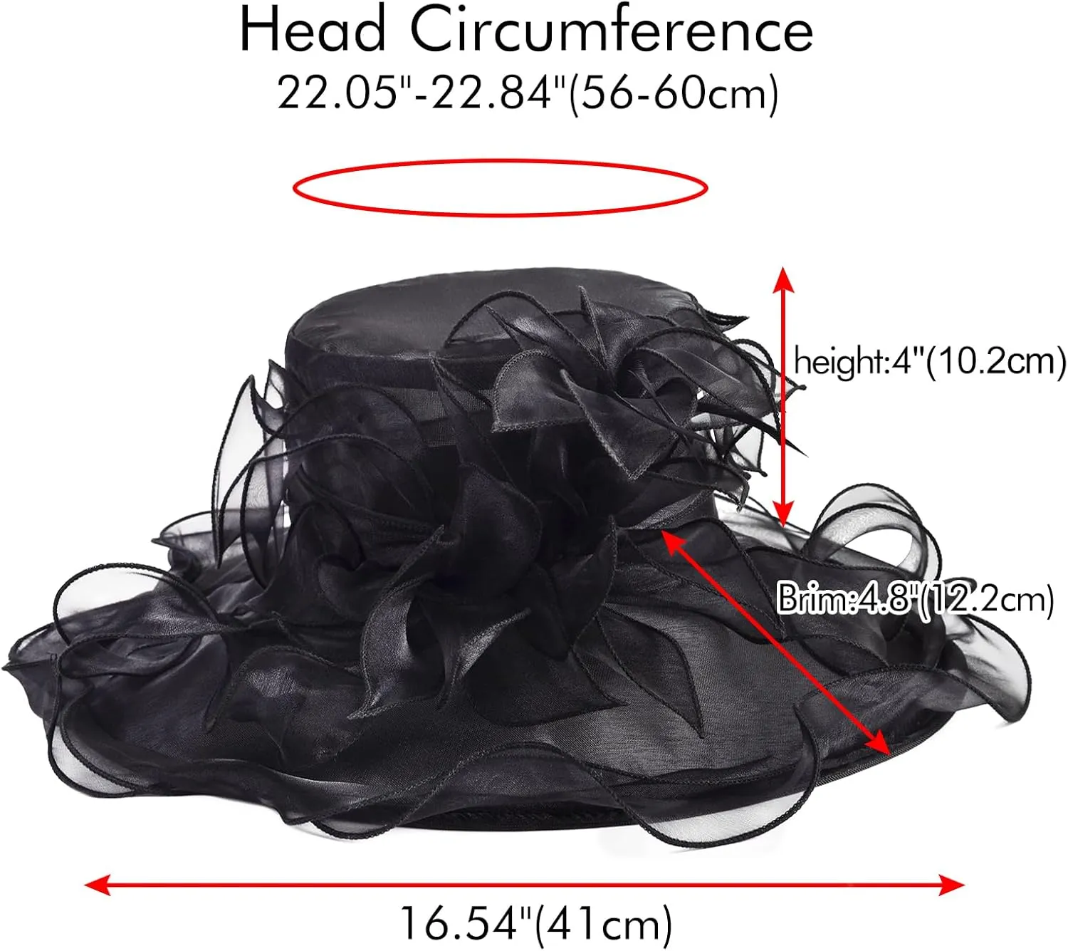 2025 Derby Hat, Classy Sun Hat for Women Ladies, Organza Feather Kentucky Fascinator for Tea Party Church UV Protection