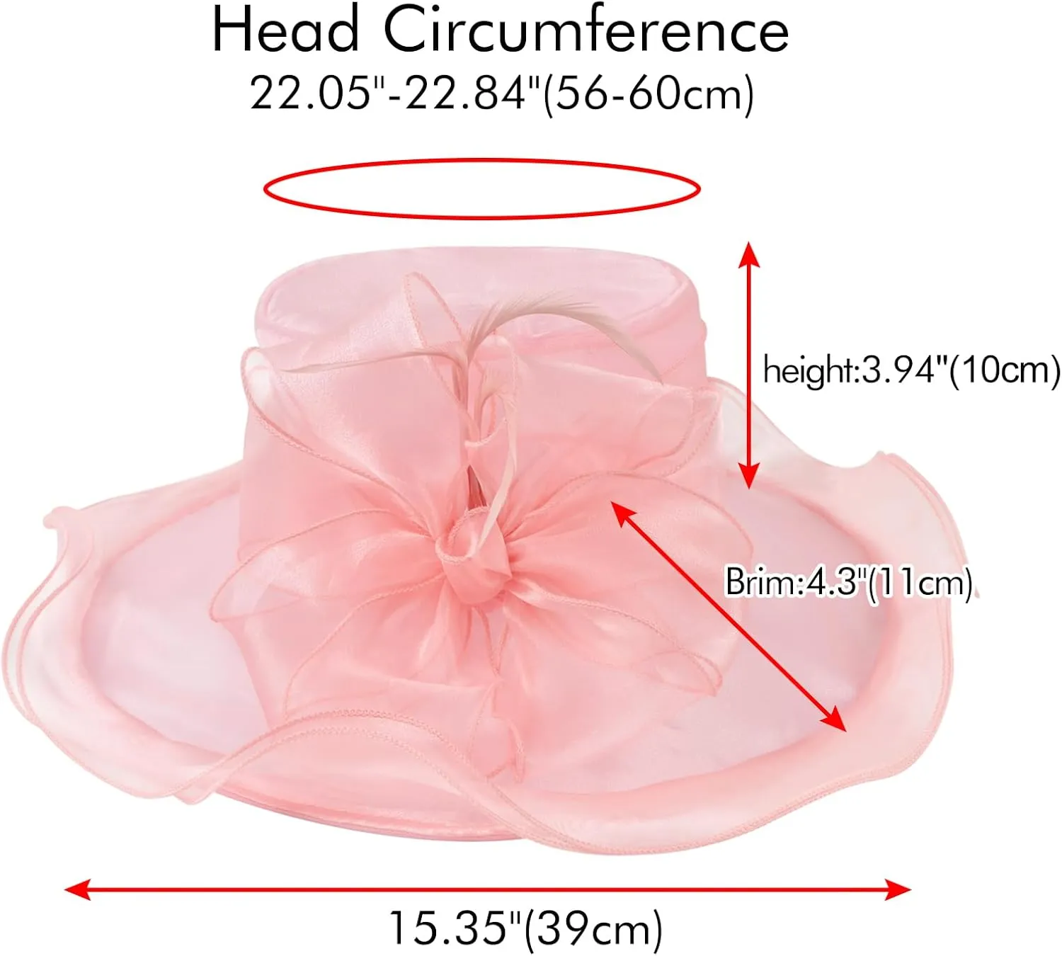 2025 Derby Hat, Classy Sun Hat for Women Ladies, Organza Feather Kentucky Fascinator for Tea Party Church UV Protection