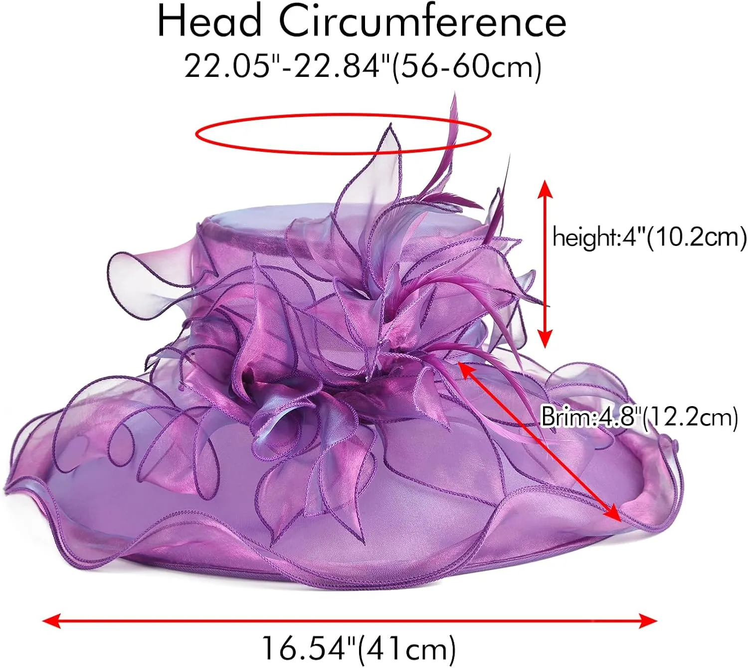 2025 Derby Hat, Classy Sun Hat for Women Ladies, Organza Feather Kentucky Fascinator for Tea Party Church UV Protection