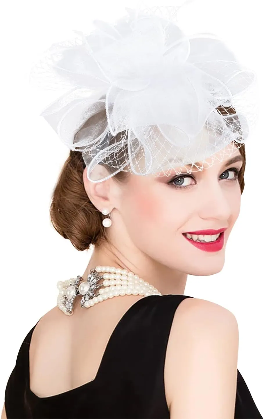 2025 Kentucky Derby Hat for Women Ladies, Organza Veil Feather Fascinator for Tea Party Church UV Protection Sun Hat