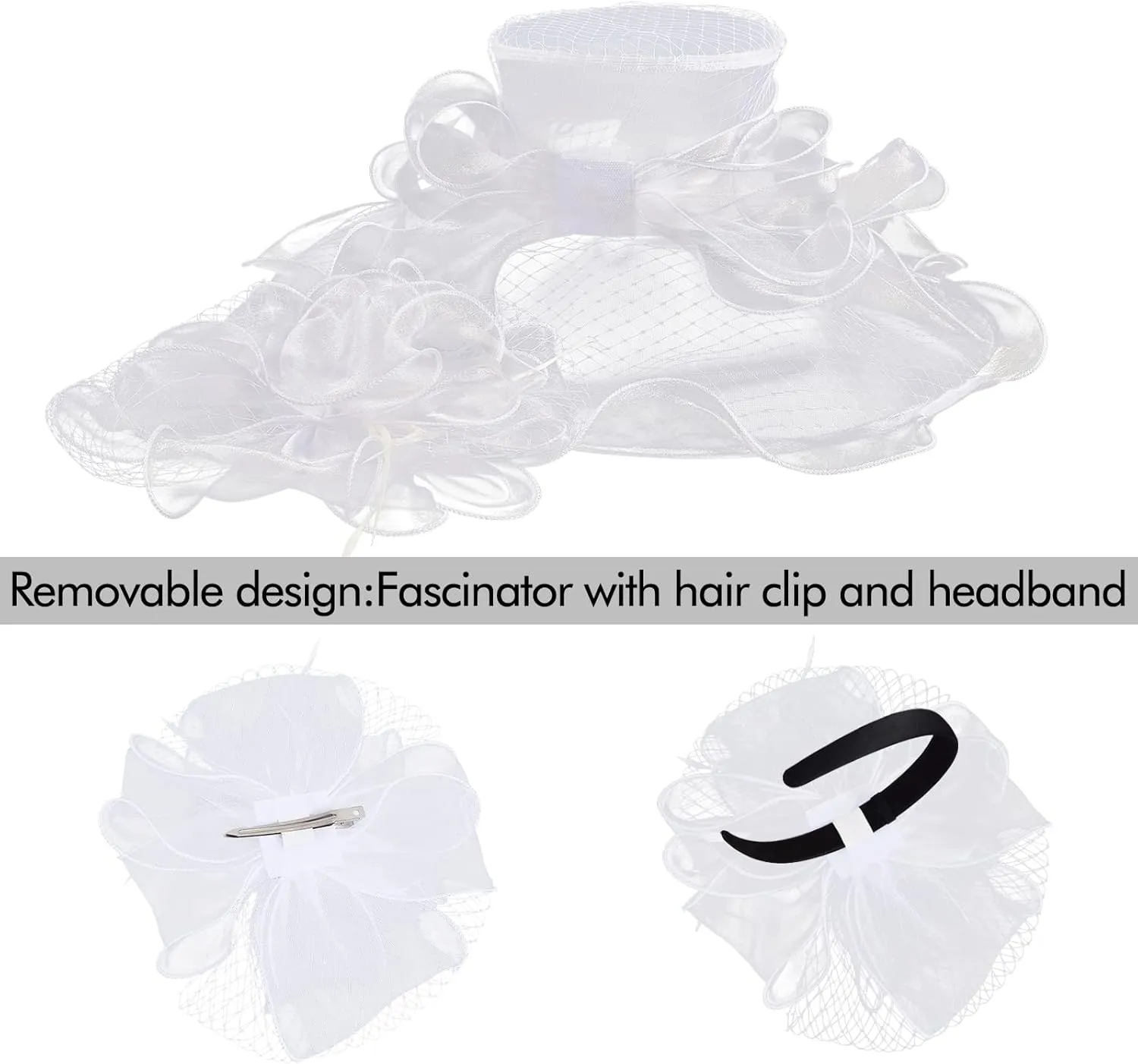 2025 Kentucky Derby Hat for Women Ladies, Organza Veil Feather Fascinator for Tea Party Church UV Protection Sun Hat