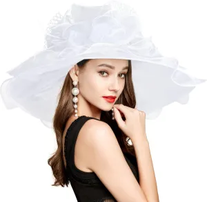 2025 Kentucky Derby Hat for Women Ladies, Organza Veil Feather Fascinator for Tea Party Church UV Protection Sun Hat