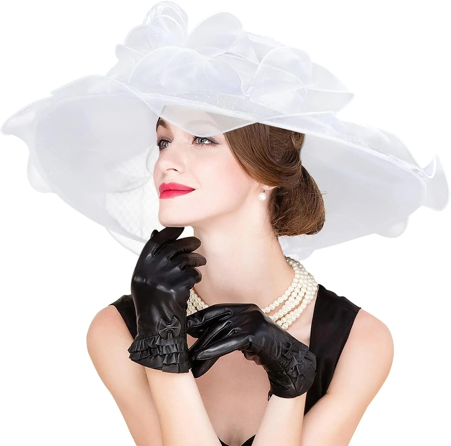 2025 Kentucky Derby Hat for Women Ladies, Organza Veil Feather Fascinator for Tea Party Church UV Protection Sun Hat