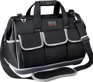 22-Inch Large Tool Bag With Wide Mouth and Waterproof Strong Molded Base - Heavy Duty Organizer With Adjustable Shoulder Strap for Various Tools (Black)