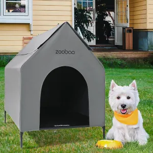 29" 2-in-1 Dog House for Medium Dogs, Elevted Dog House Outdoor/Indoor, Puppy Shelter Outside,Water Resistant 600D PVC and Durable 2x1 Textilene Raised Dog Bed