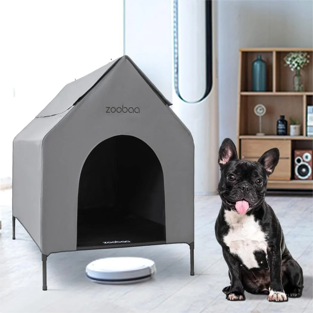 29" 2-in-1 Dog House for Medium Dogs, Elevted Dog House Outdoor/Indoor, Puppy Shelter Outside,Water Resistant 600D PVC and Durable 2x1 Textilene Raised Dog Bed