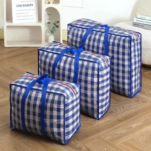 3 Pcs Moving Bag,Medium Large Extra Large Heavy Duty Storage Bag,Waterproof Dustproof Quilt Blankets Duffel Bag with Strong Handles & Zipper (02 Blue)