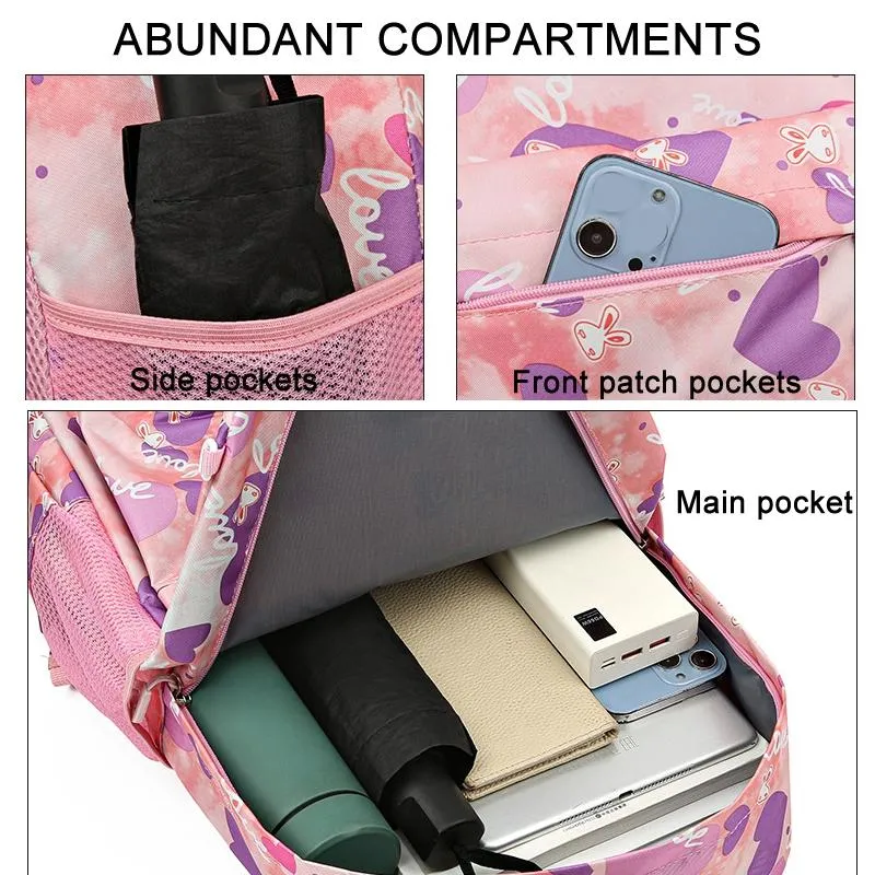 3 Piece Sweet Casual Backpack Set For Students