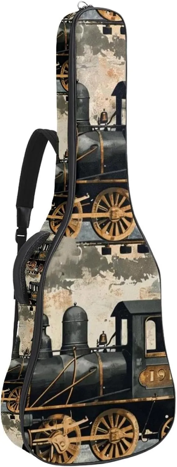 41 Inches Guitar Bag Dual Adjustable Shoulder Strap Acoustic Guitar Gig Bag, Retro Steam Engine Guitar Case Waterproof Oxford Cloth Thicken Sponge