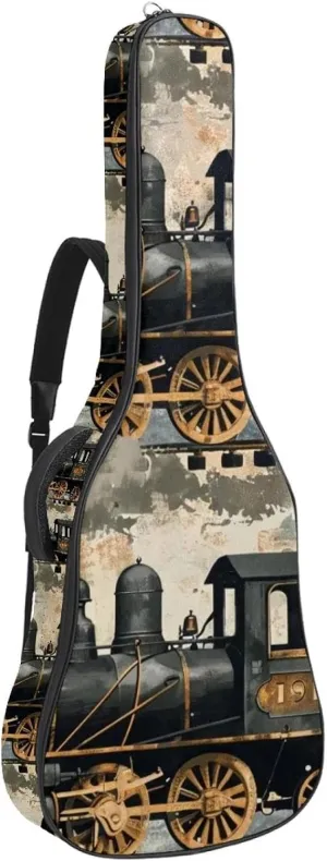 41 Inches Guitar Bag Dual Adjustable Shoulder Strap Acoustic Guitar Gig Bag, Retro Steam Engine Guitar Case Waterproof Oxford Cloth Thicken Sponge