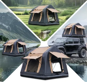 4x4 Offroad Inflatable Roof Tent: Two-Tone Khaki & Black Oxford Fabric - Amphibious Car/SUV Mountable for Camping & Water Use - Quick Setup 2-3 Min with Ladder & Elevated Platform