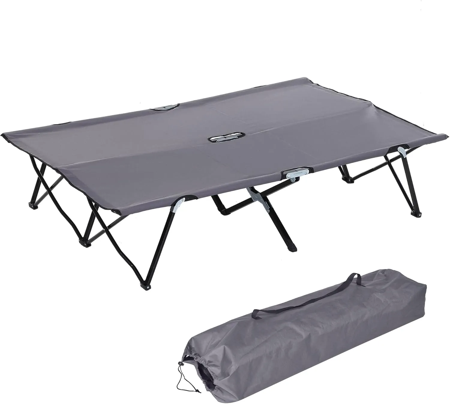 50" Extra Wide 2 - Person Folding Camping Cot for Adults - Grey, Portable with Carry Bag