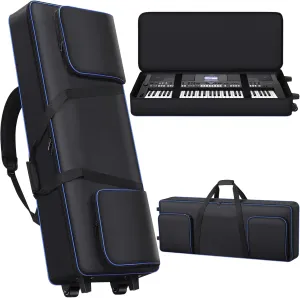61 Key Keyboard Case with Wheels (Size: 40.5" * 16.5" * 5.5"), 61 Key Keyboard Piano Rolling Gig Bag Soft Padded with Multiple Pockets, Electric Keyboard Case for 61 Key Keyboard and Accessories