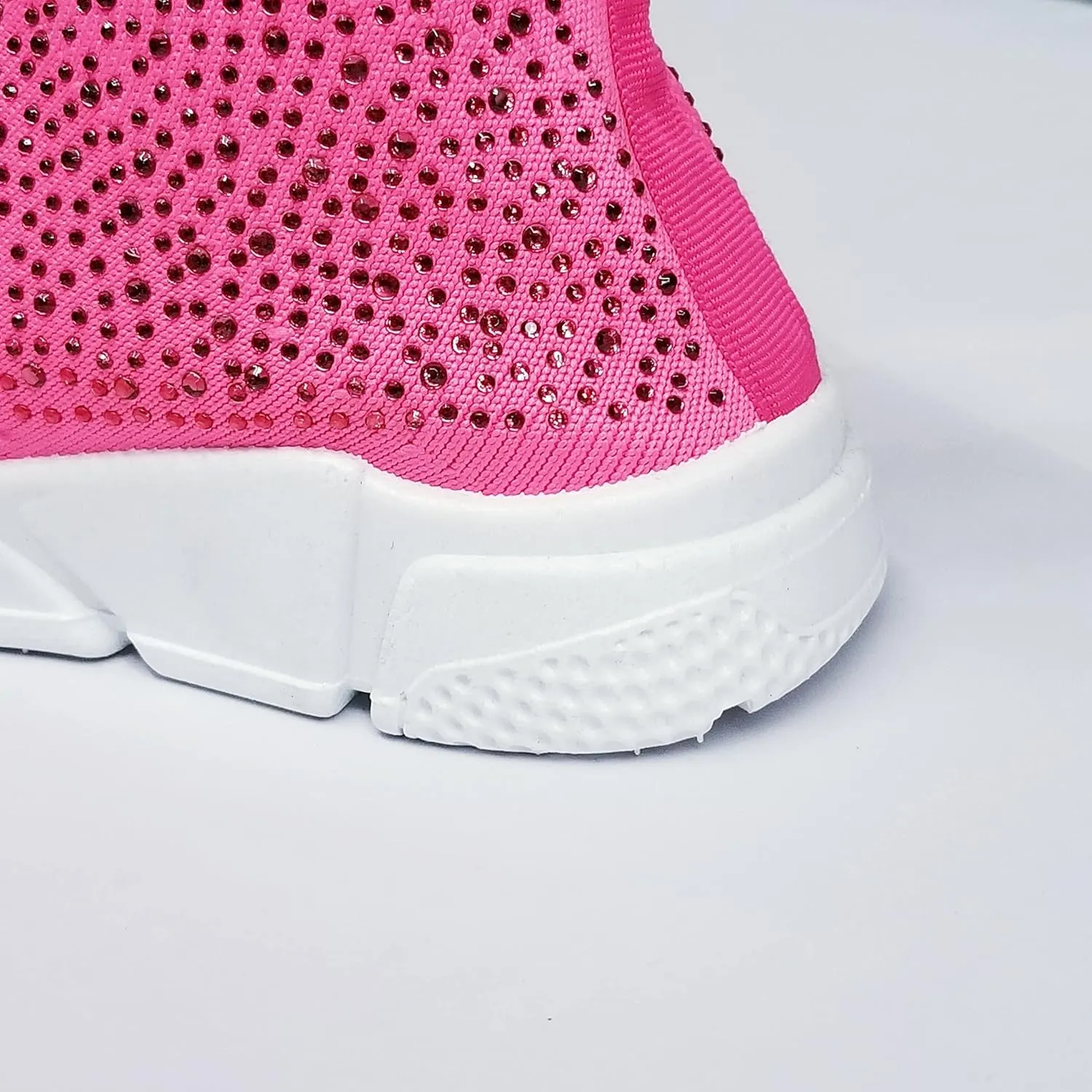 7K Women Ankle Sock Sneaker Fashion Rhinestone Slip On Shoes