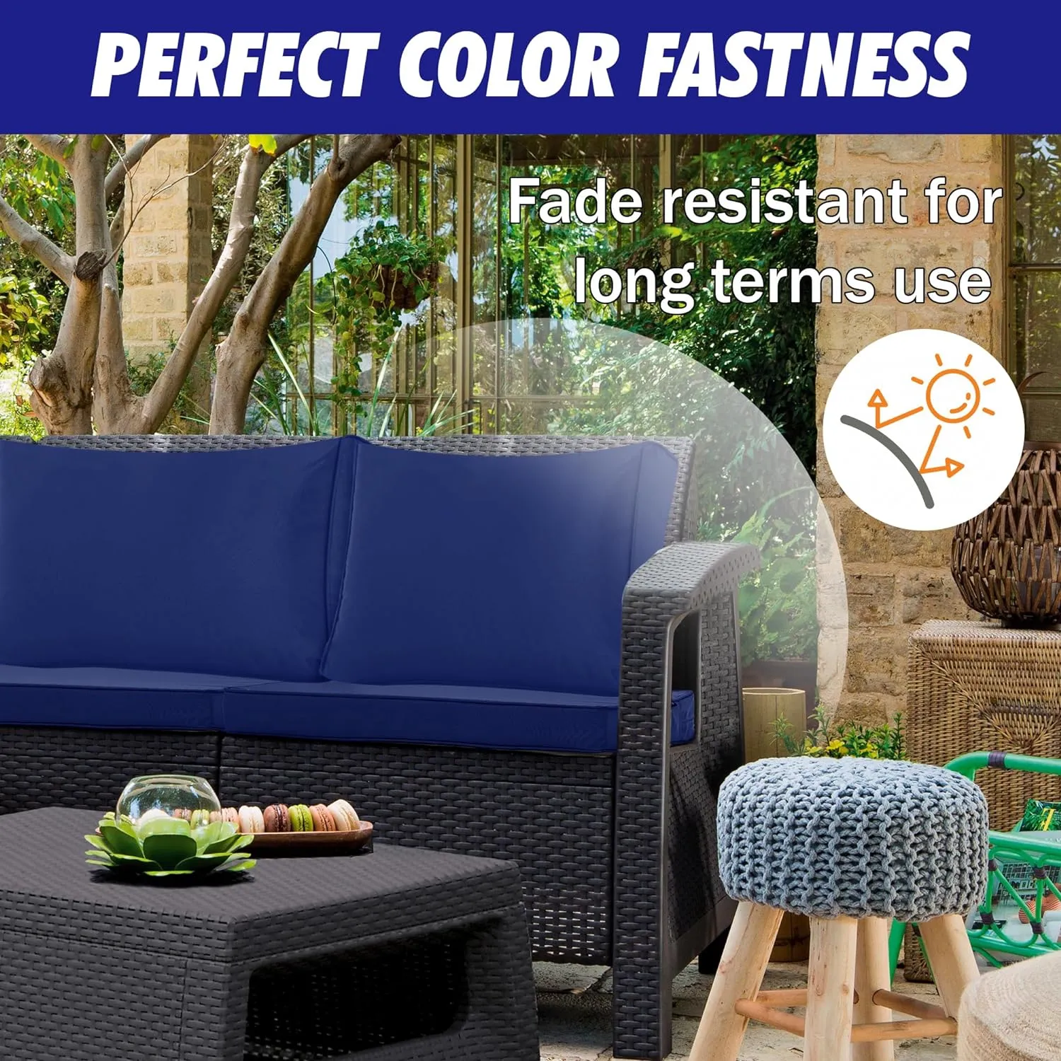 9 Pack Patio Cushion Covers Set Outdoor Cushion and Pillow Replacement for 5 Pieces 4 Seater Funiture Conversation Set Sectional Waterproof Patio Cushion Slipcovers Set Navy Covers ONLY