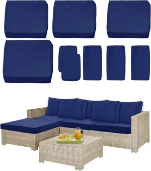 9 Pack Patio Cushion Covers Set Outdoor Cushion and Pillow Replacement for 5 Pieces 4 Seater Funiture Conversation Set Sectional Waterproof Patio Cushion Slipcovers Set Navy Covers ONLY