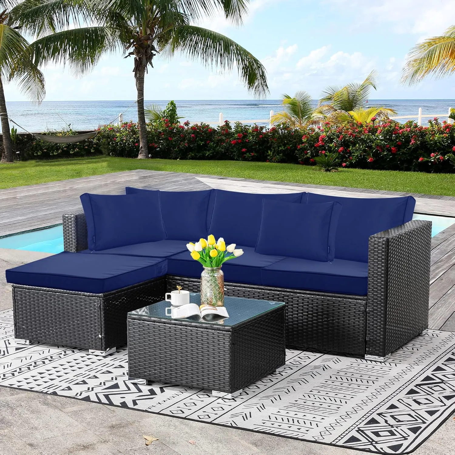 9 Pack Patio Cushion Covers Set Outdoor Cushion and Pillow Replacement for 5 Pieces 4 Seater Funiture Conversation Set Sectional Waterproof Patio Cushion Slipcovers Set Navy Covers ONLY