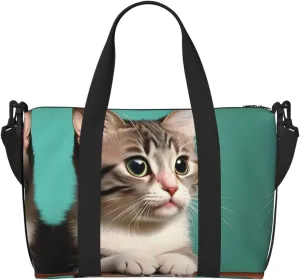A curious cat Hand-held travel bag, messenger casual handbag, suitable for work, travel, fitness, tourism, women's zipper storage bag,
