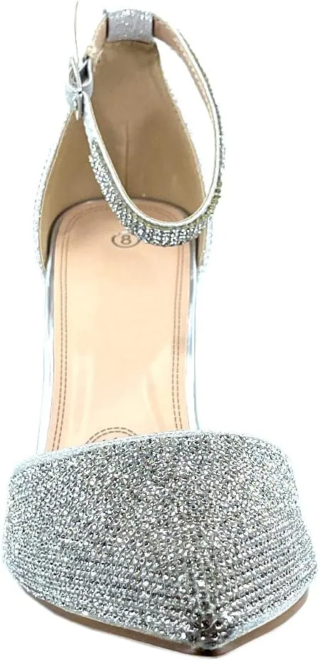 ABSOLEX Women's Pointy-Toe D'Orsay Ankle Strap Block Heel Dress Pump