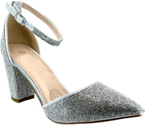 ABSOLEX Women's Pointy-Toe D'Orsay Ankle Strap Block Heel Dress Pump