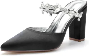 ADMLZQQ Women's High Block Heel Sandals Chunky Ankle Strap Crystal Wedding Dress Shoes High Heel Comfortable Pump Sandals