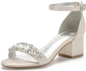 ADMLZQQ Women's Low Block Heel Sandals Chunky Ankle Strap Rhinestone Wedding Dress Shoes Low Heel Comfortable Pump Sandals
