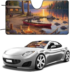 Alpine Lakeside Cabin Bonfire Windshield Sun Shade Foldable Reflective Sun Shade Blocks UV Rays,Car Interior Accessories
