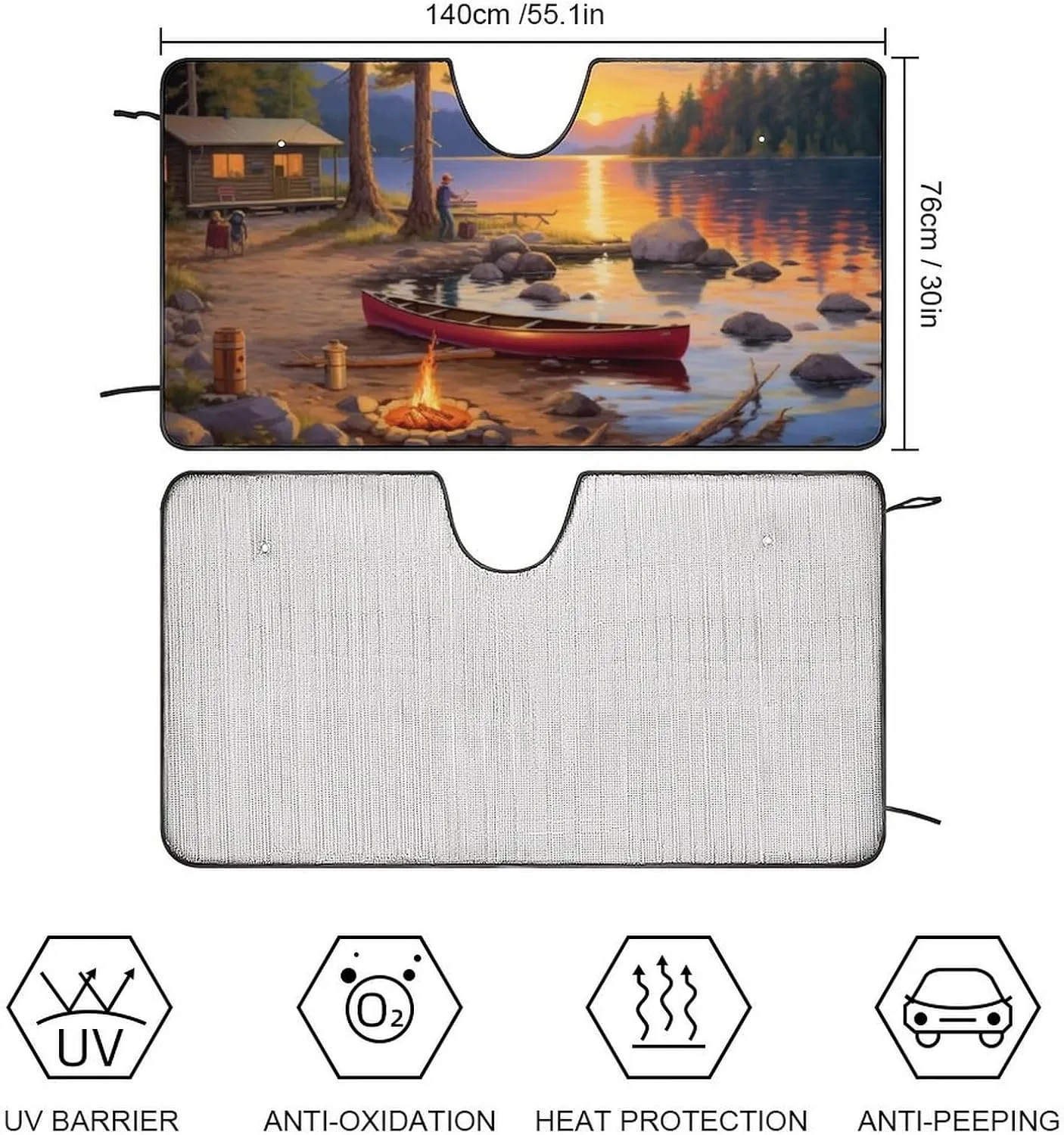 Alpine Lakeside Cabin Bonfire Windshield Sun Shade Foldable Reflective Sun Shade Blocks UV Rays,Car Interior Accessories