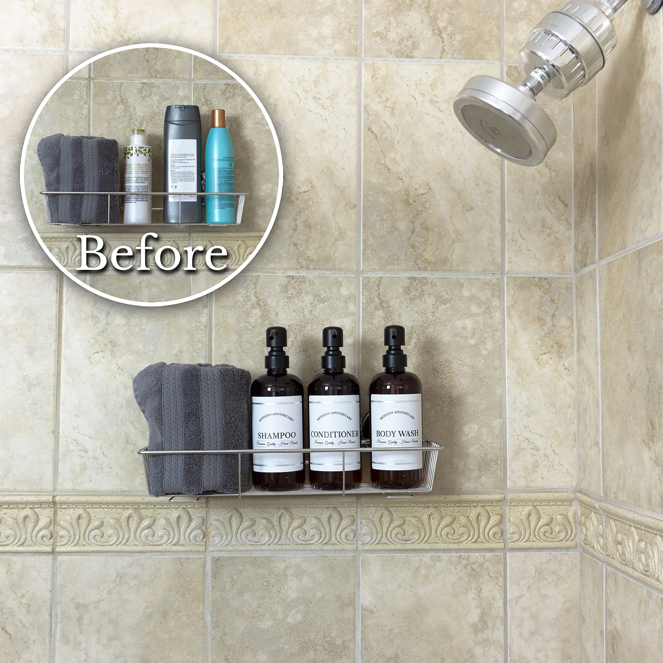 Amber Refillable Shampoo and Conditioner Bottles - Body Wash, Shampoo and Conditioner Dispenser - PET Plastic Shampoo Bottles Refillable with Pump - Waterproof Labels - 16 oz, 3 Pack (Black Satin)