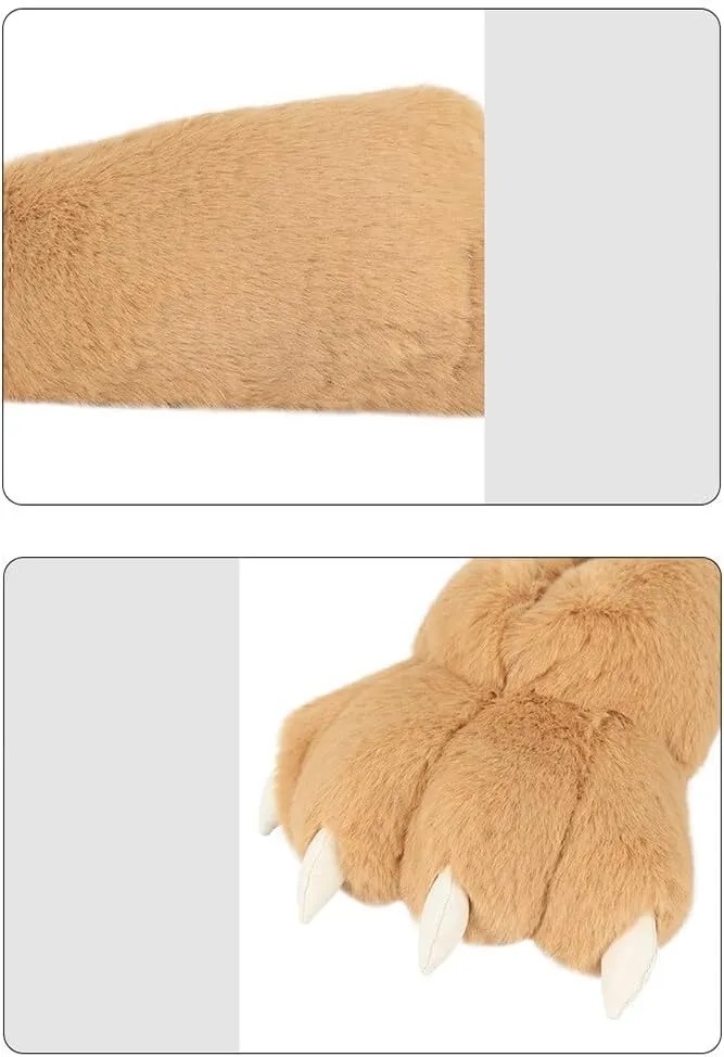Animal Paw Slippers Plush Warm Home Closed Back Shoes Fluffy Funny Furry Bear Claw Anti Slip Slippers for Kids Boys Girls Adults Women Cosplay Holiday Indoor Winter (White)