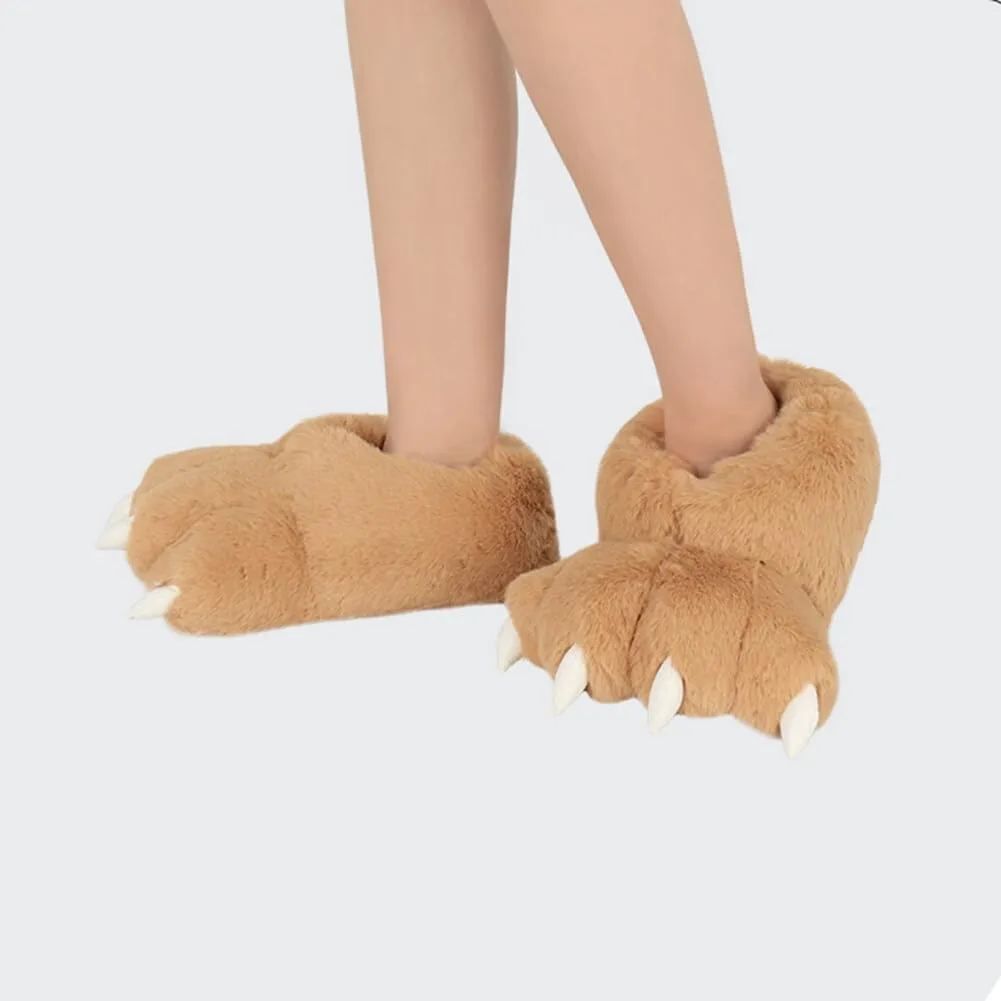 Animal Paw Slippers Plush Warm Home Closed Back Shoes Fluffy Funny Furry Bear Claw Anti Slip Slippers for Kids Boys Girls Adults Women Cosplay Holiday Indoor Winter (White)